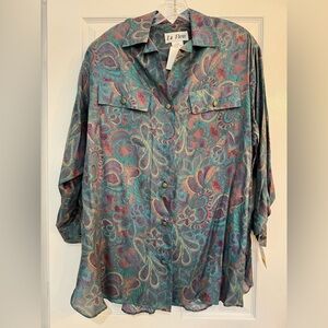 Vintage La Fleur Silk Paisley Button-Up Tunic Shirt